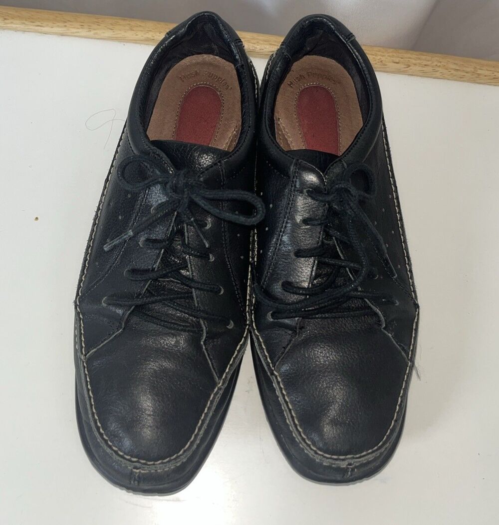 Hush Puppies Black Woman Leather Sneakers 8 N Style 52093 Casual Lace Up Low Top